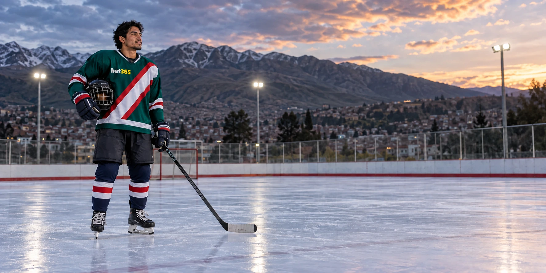 Jugadora de hockey en un recinto deportivo